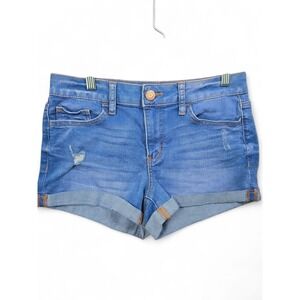 SO Low Rise Denim Shorts Distressed Cuffed Hem Bright‎ Blue Size 9